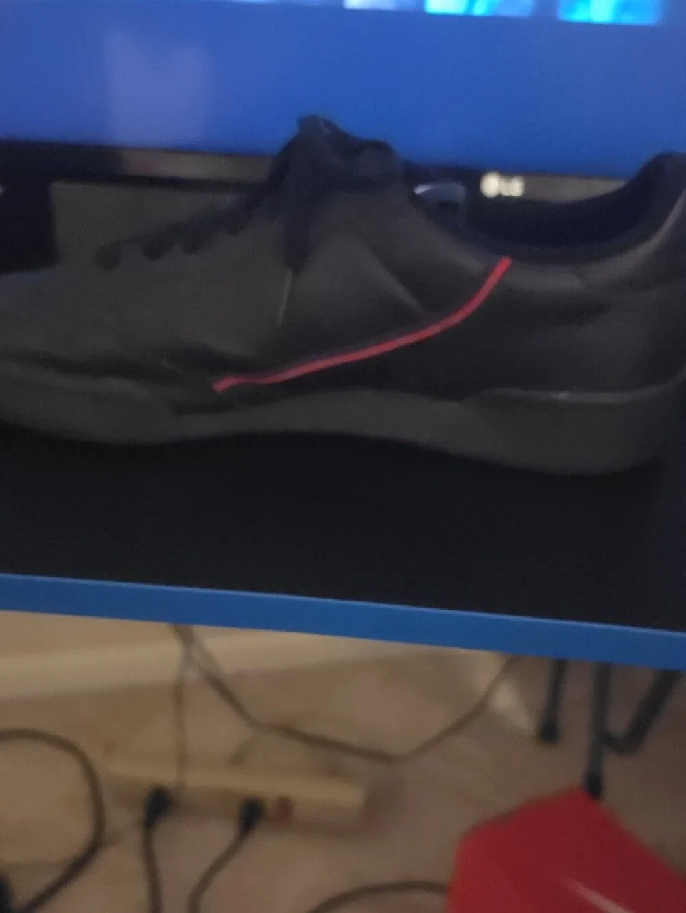 adidas Men’s Black Leather Sneakers with Red Stripe